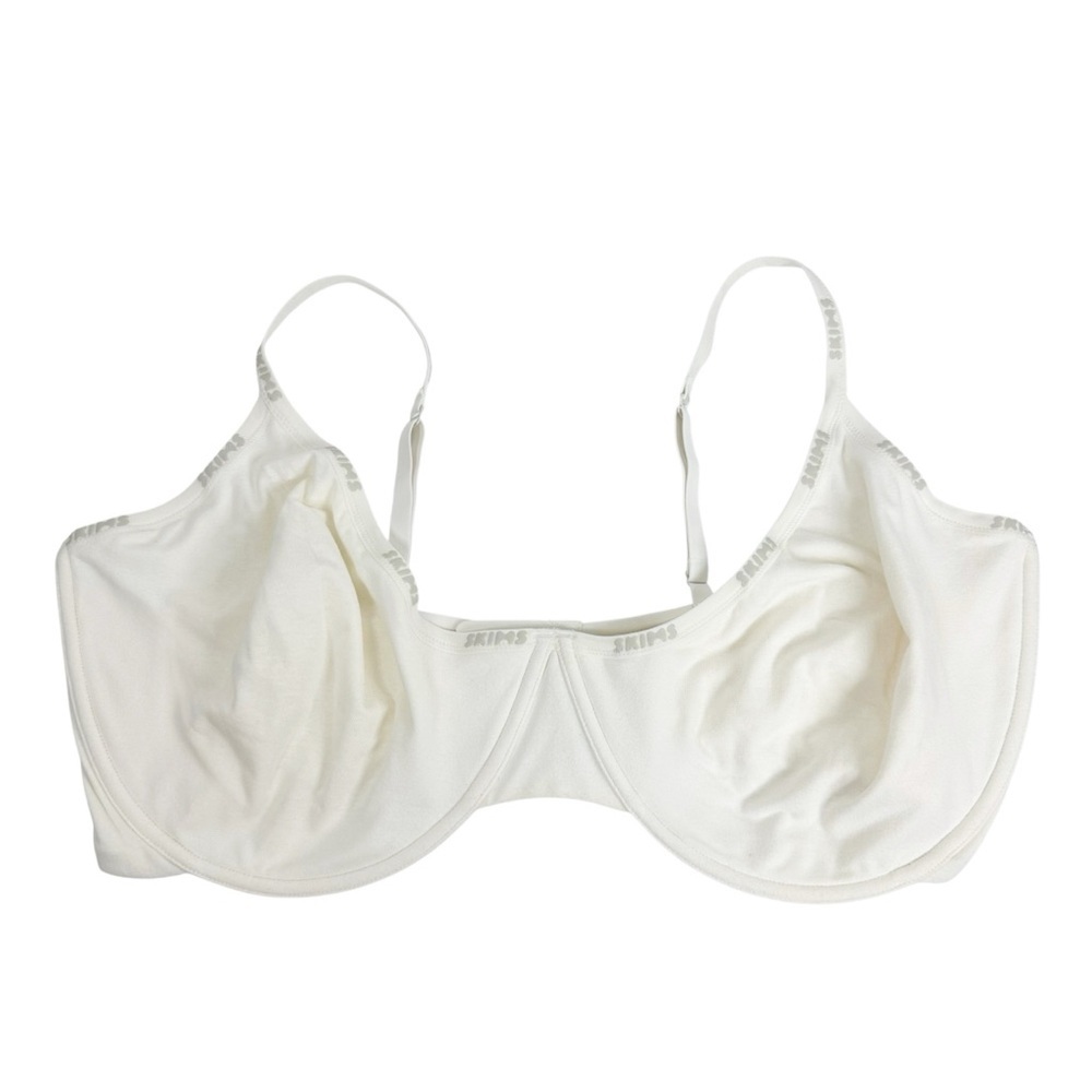 SKIMS 44H Ivory Knit Cotton Demi Logo Unlined Bra